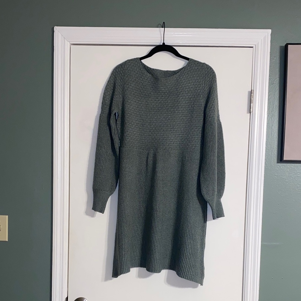 SheIn Green Scoop Neck Knitted Sweater Dress